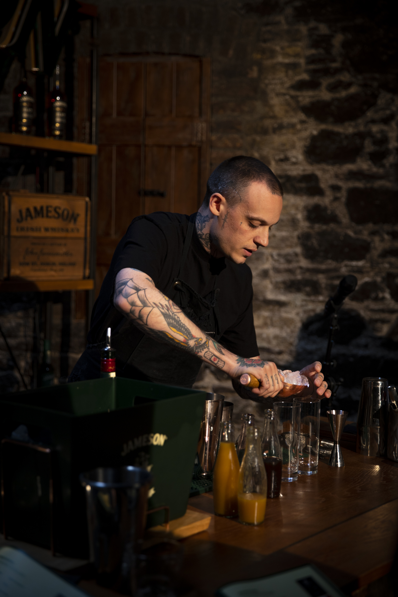 Milo Occhipinti making Purple Hills, his signature whiskey cocktail that he competed in the Jameson 2019 Mix Master competition with.